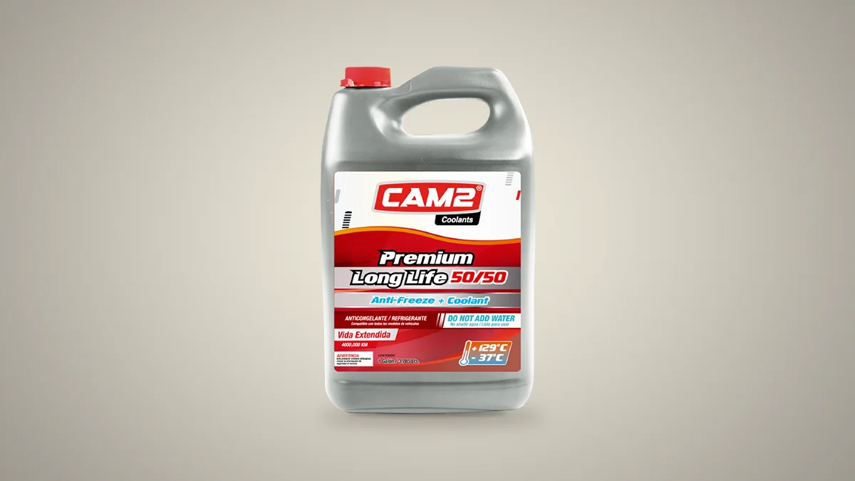 Envase original CAM2 Premium Long Life 50/50 de un galón